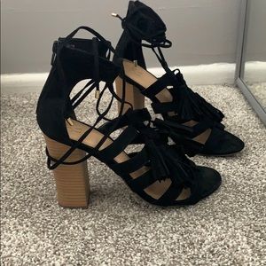 Heeled Sandals with Tassels & Ankle Ties